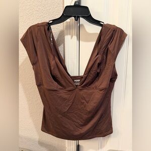 PINK Victoria's Secret Chocolate Brown v neck top
